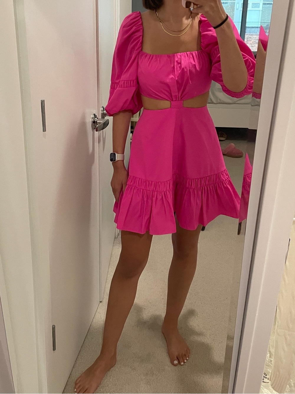Alexis Bertana Magenta Pink Puff Sleeve Cutout Mini Dress Size XS